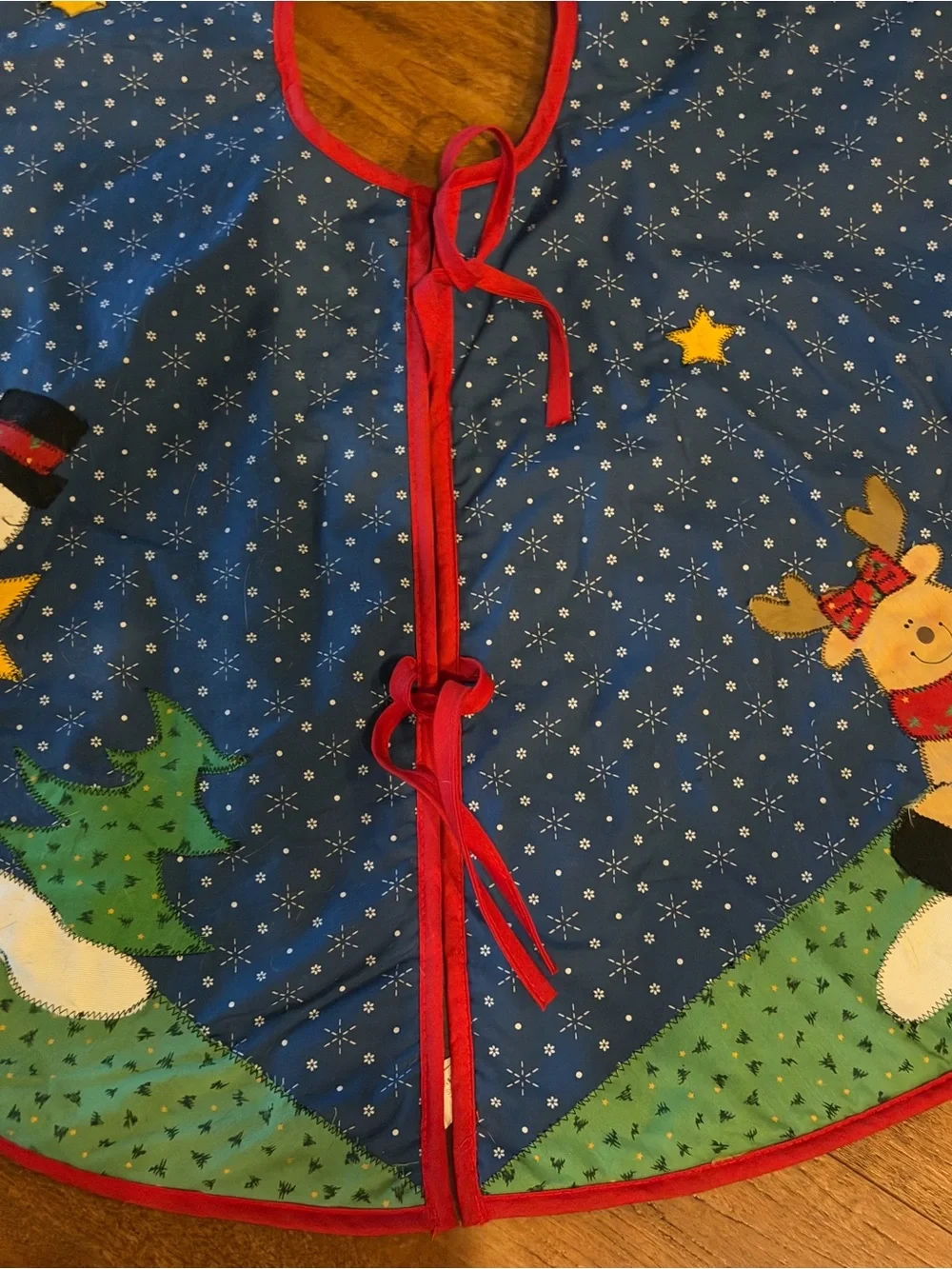 Vintage Farmhouse Snowman Santa Tree Skirt Holiday Christmas Quilted